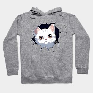 Cute Little White Cat in a Wall Hoodie